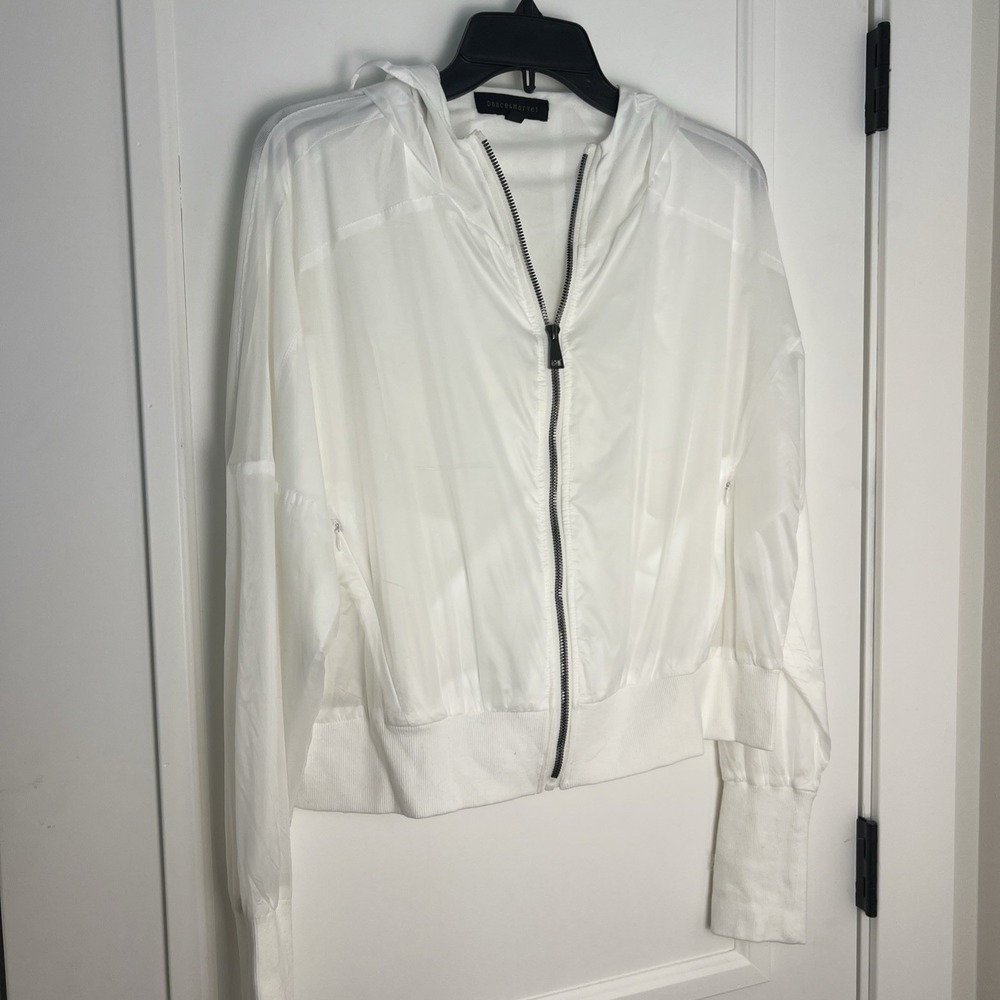 Dance & Marvel Wind Breaker Jacket Zipper Pockets Hood White Women's Sz L‎ - Picture 6 of 6